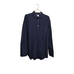 M686)Charles Tyrwhitt Non-iron Classic Navy Button Up Dress Shirt Size  17.5/44